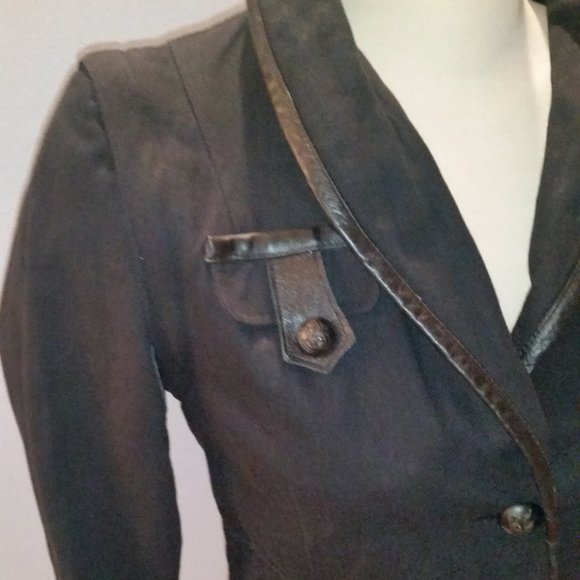 Mackage black military style jacket with leather trim EUC - Picture 3 of 12
